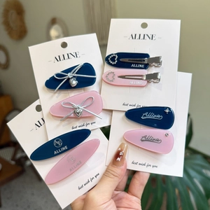 Fresh Sweet Acrylic Bow Heart Rhinestone Hair Clips For Women Girls Pink Navy Blue Letters Duckbill Clips Hair Accessories
