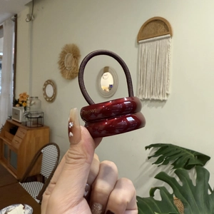 Deep red resin beads elastic hair tie with minimalist double layer chic oval design
