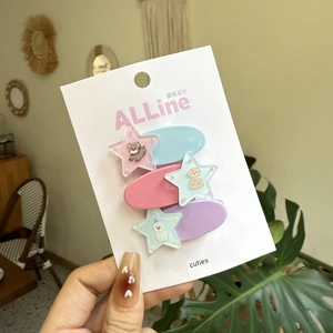 Three-piece star hair clip set for girls with cute cartoon dogs and bears patterns