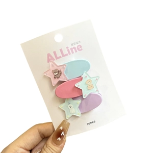 Three-piece star-shaped hair clips set with cute animal patterns in pastel colors