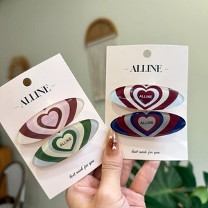 Acrylic Heart Pattern Hair Clips For Women Sweet Dopamine Style Duckbill Clips Manual Alphabet Oval Hair Barrettes Jewelry