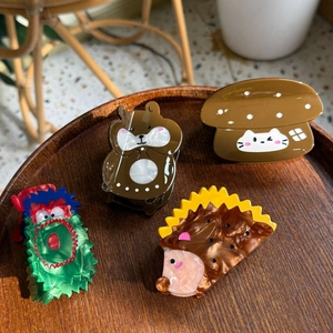 Pince à Cheveux en Acétate d'Animal de Dessin Animé Mignonne Faite à la Main Motif Hérisson Écureuil Chat Champignon Accessoires de Cheveux