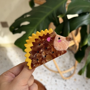 Pince à cheveux hérisson mignonne en fibre d'acétate avec texture marbrée