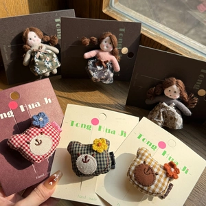 Handmade Fabric Hair Clips For Girls Korean Style Plaid Bear Doll Duckbill Clips Sweet Floral Bow Hair Accessories Women Jewelry
