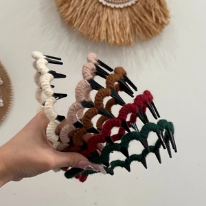 Wellenförmiges Gestricktes Stirnband Garn Umwickelt Rutschfest Zähne Einfarbig Französischer Stil Herbst Winter Damen Haarschmuck