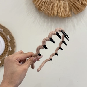 Rosa gewelltes Strickstirnband mit Zähnen für Damen, französischer Maillard-Haarschmuck