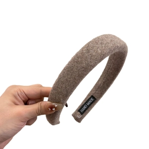 Brown vintage wool lamb hair sponge headband with handmade tag for high cranial top