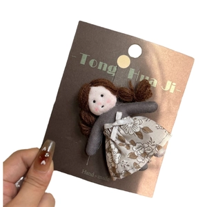 Handmade cute fabric bear hair clip with bowknot dress on display card for girls
