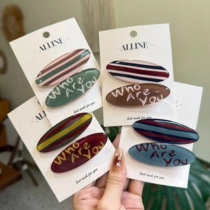 Korean Style Sweet Striped Letter Print Oval Acrylic Hair Clip Set Colorful Duckbill Side Clip Fashion Hair Accessories For Women