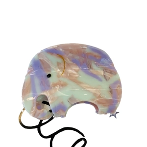 Elephant shaped acetate hair claw clip with marble pattern and metallic gold ear details