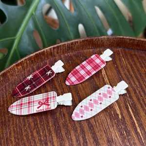 Retro Preppy Style Red Plaid Bowknot Hair Clips For Women Elegant Red White Checkered Duckbill Clips Hair Accessories Pair