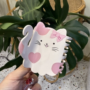 Schattige haarklem van acetaat met witte cartoon kat, roze hartje en strik details