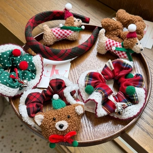 Accessoires de Cheveux de Noël Plaid Rouge Chien Peluche Ours Scrunchies Serre-tête Barrette Fête Femmes Bijoux