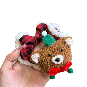 Chouchou de Noël avec tissu à carreaux rouges et motif ours en peluche, accessoire de cheveux