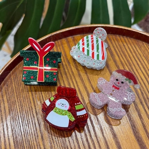 Pince à Cheveux de Noël de Luxe Acrylique Paillettes Père Noël Bonhomme de Neige Bonhomme de Pain d'Épices Design Festif