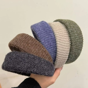 Women Fashion Wide Knitted Headband Handmade Ribbed Fabric Hair Hoop Autumn Winter Headwear Accessories