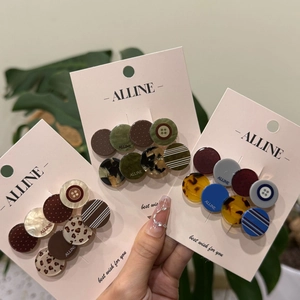 Vintage Button Geometric Hair Clips For Women Acrylic Leopard Polka Dot Striped Duckbill Clip Daily Hair Accessories