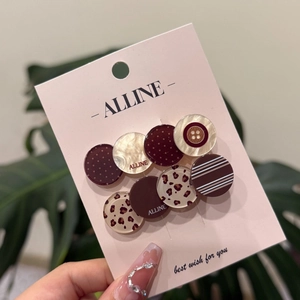 Leopard print and dotted button hair clip with elegant earth-toned resin circles