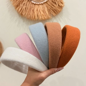 Solid Color Wide Padded Woolen Headband Women High Top Minimalist Winter Hair Band Handmade Warm Fashion Hair Accessories