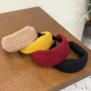 Serre-tête Large en Peluche Teddy pour Femmes Couleur Unie Laine d'Agneau Bandeau Cheveux Automne Hiver Épais Accessoire Cheveux