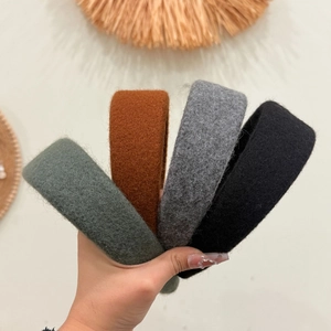 Solid color wide wool hairbands in green, caramel, grey and black for high skull top look
