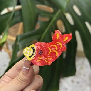 Fermaglio per capelli carpa koi rossa per Capodanno cinese in acetato effetto marmo di lusso