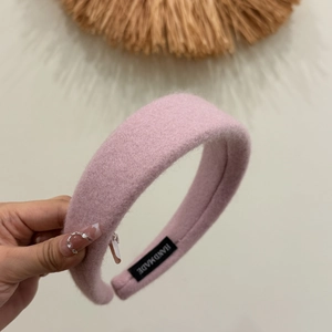Pink wide velvet sponge headband with handmade label and high top fashion design