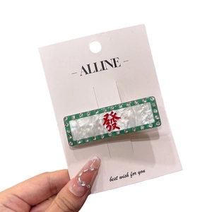 Fermaglio per capelli Mahjong Fa con trama marmorea e strass luccicanti chic