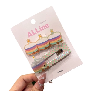 Barrettes à cheveux gâteau arc-en-ciel avec texte 'Have a nice day' et motif de cœur