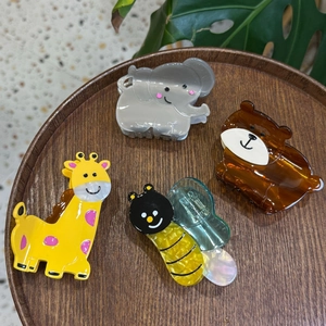 Pince à Cheveux en Acétate Dessin Animé pour Femme Formes Animaux Éléphant Girafe Abeille Ours Accessoires de Coiffure Faits à Main