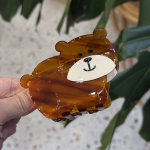 Pince à cheveux ours mignon en acétate avec texture ambre pour coiffures créatives