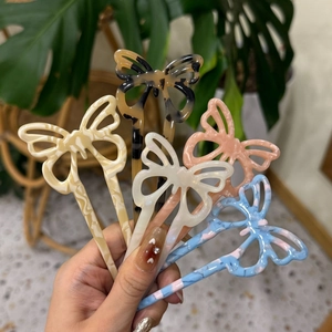 Bastoncino per Capelli a Farfalla in Acetato Vintage Forcina per Capelli con Ali di Farfalla Svuotate Accessori per Capelli a Doppia Punta Minimalisti per Donna