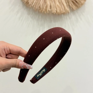 Elegant burgundy velvet headband with white polka dots for high top hair styling
