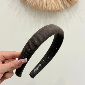 Deep brown padded polka dot headband with glitter dots for high cranial top volume