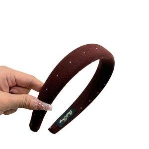 Brown polka dot padded headband for women with premium fabric and high top design