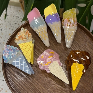 Sweet Acetate Ice Cream Shaped Hair Claw Clip Colorful Cream Cone Shark Clip Cute Hair Accessories For Women Jewelry