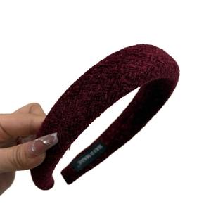 Handmade wine red knit headband with high top texture for women's New Year hair style