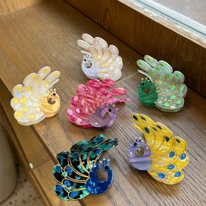 Vintage Acetate Peacock Hair Claw Clip For Women Elegant Handmade Animal Shape Rhinestone Hair Clip Unique Hair Accessories