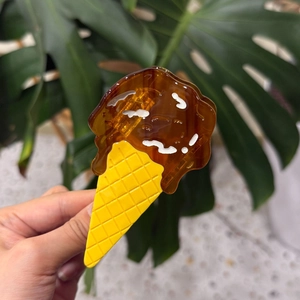 Cute cream ice cream cone hair claw clip with brown acetate melting effect