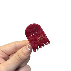 Elegant deep red marble texture acetate hair claw clip with golden handmade logo