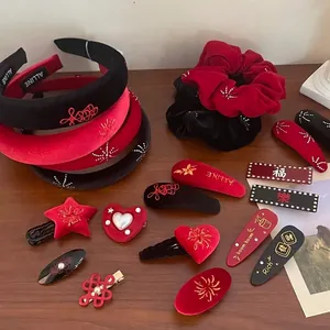 Velvet Padded Headband Firework Rhinestone Festive Hair Accessories Women New Year Party Red Black Elegant Headwear