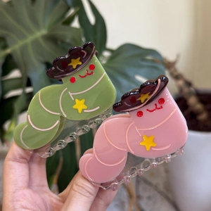 Pince à Cheveux en Acétate Chenille Mignonne pour Femmes Barrette Animal de Dessin Animé avec Chapeau de Cowboy et Étoiles