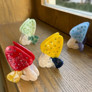 Acetate Mushroom Shape Hair Claw Clip With Rhinestone Decorative Marble Texture Sweet Hair Accessories For Women Girls