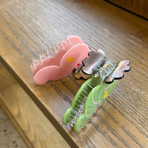 Pinces à cheveux chenille mignonnes en acétate avec motifs étoiles rose et vert