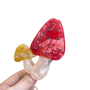 Creative mushroom hair claw clip made of acetic acid with rhinestone accents