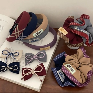 Serre-têtes Nœuds en Tissu Pinces à Cheveux Chouchous Accessoires Cheveux Style Coréen Minimaliste Motif Sergé Pour Coiffure Quotidienne