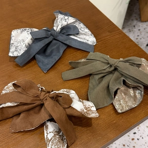 French Vintage Floral Fabric Bow Scrunchie Large Elastic Hair Band Handmade Color Blocking Scarf Scrunchie For Women Accessories