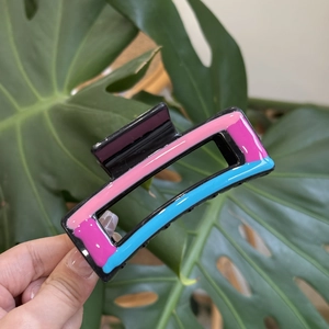 Colorful drip oil rectangle hair claw clip with pink and blue wave pattern design
