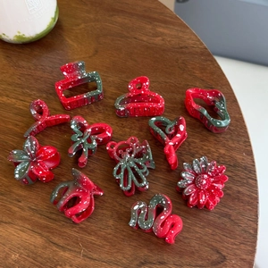 Pinces à Cheveux de Noël Rouge Vert Éclaboussures Motif Flocon de Neige Plastique Résine Shark Clips Mignon Animaux Fleurs Forme de Cœur Accessoires de Cheveux Festifs pour Femmes Filles