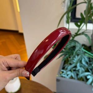 Glossy burgundy PU leather padded headband with high-top design and anti-slip lining